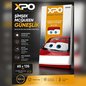  Şimşek McQueen Metalize Ön Cam Güneşliği 65x135 Cm