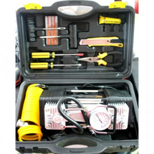 Çift Kafalı Lastik Şişirme Kompresörü ve Lastik Tamir Kit Çantası