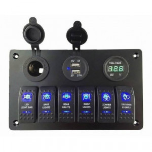 Rock Light Control & USB 12V Panel - 6'lı Rocker Switch