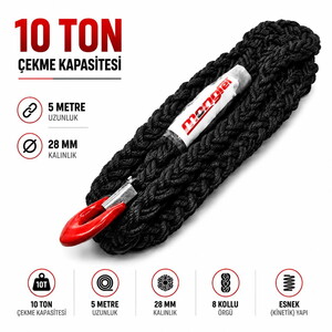 Esnek/Kinetik 8 KOLLU Halat 5mt 28mm SİYAH