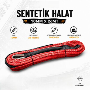Mongrel Sentetik Halat 10mm 26mt (KIRMIZI) 19600 LB