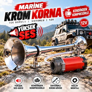 Korna Marine Krom Tek Borulu Motorlu 12V