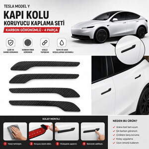 Tesla Model Y Kapı Kolu Karbon Görünümlü Koruyucu Kaplama Seti - 4 Parça